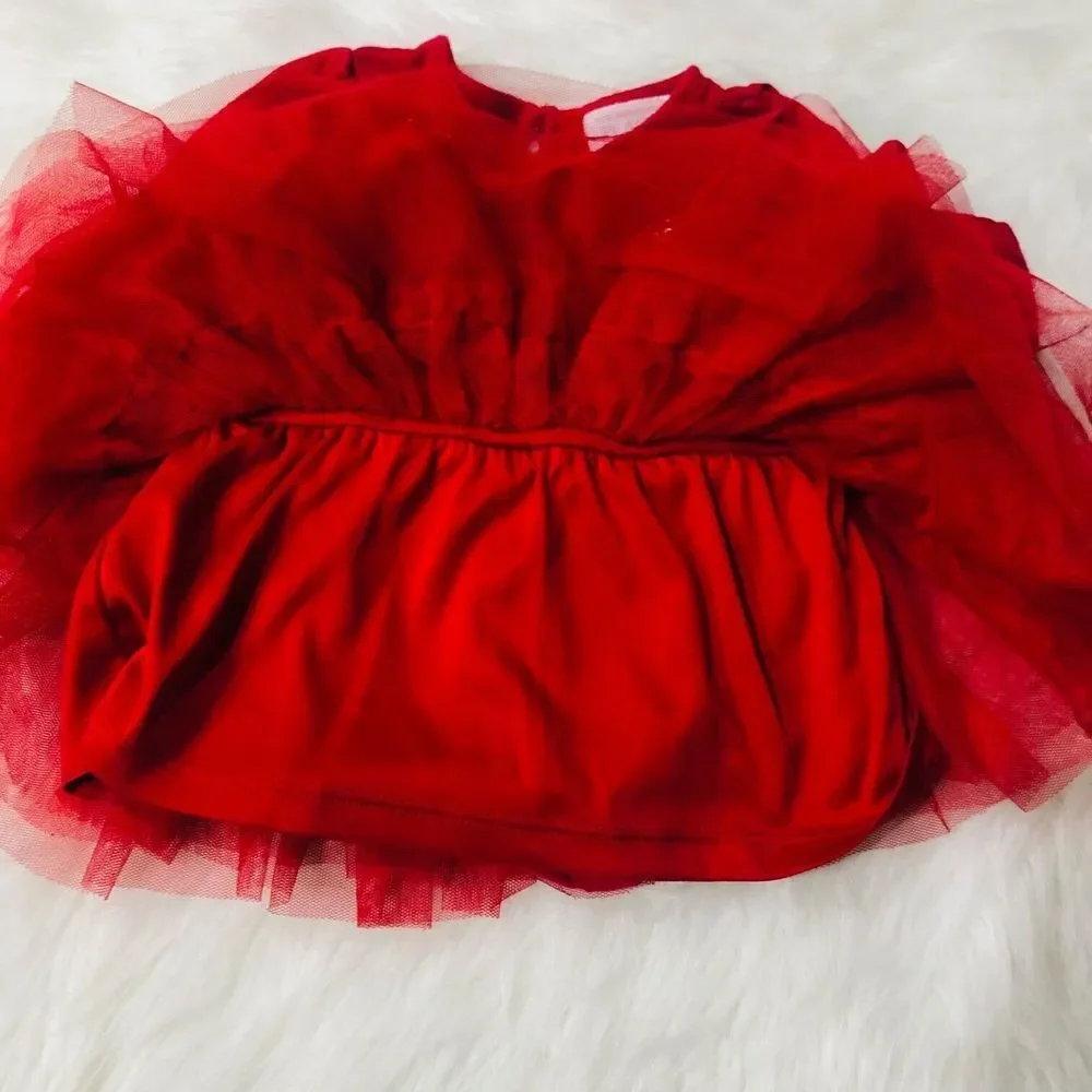 The Childrens Place Tutu Christmas‎ Holiday Dress Long Sleeve Red 3-6 Months